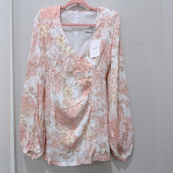 Rumer NWT Floral Isola Mini Wrap Balloon Puff Sleeve Dress Sz S Revolve $289 - Picture 4 of 9